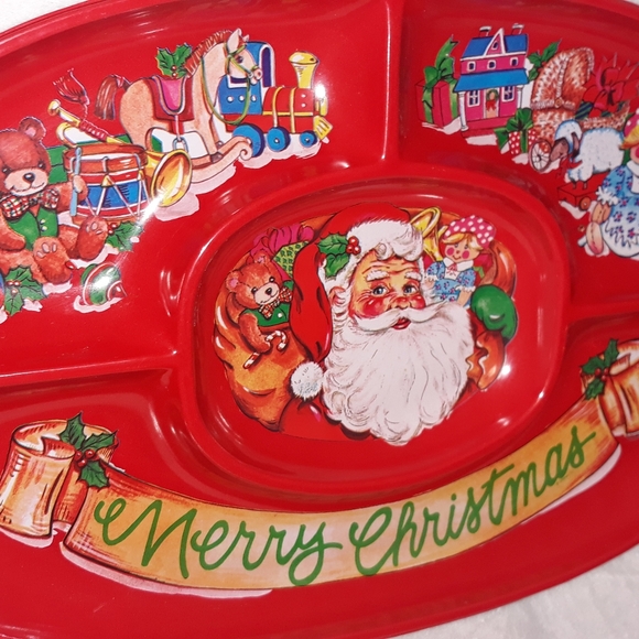 Vintage Ullman Co. USA made Christmas Holiday Plastic Divided Serving Tray - Picture 5 of 13
